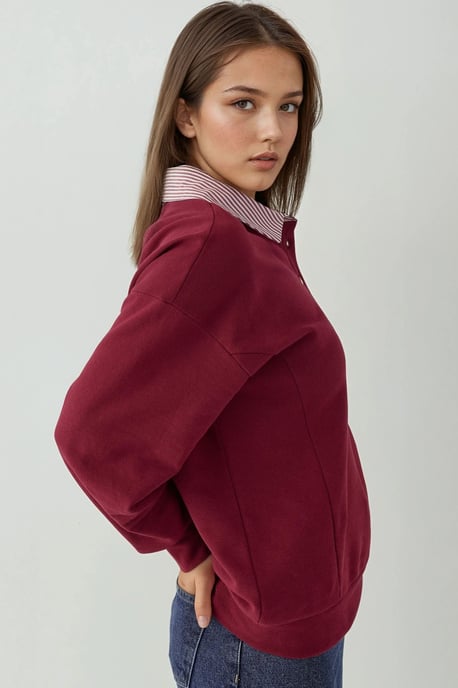 Overmaat Polo Nek Sweatshirt met Geweven Garni Detail - Image 2