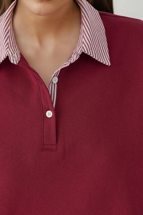 Overmaat Polo Nek Sweatshirt met Geweven Garni Detail - Image 3
