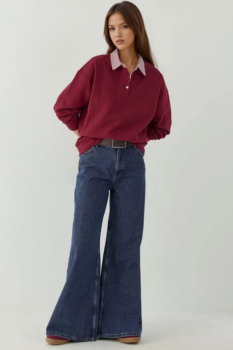 Overmaat Polo Nek Sweatshirt met Geweven Garni Detail - Image 5