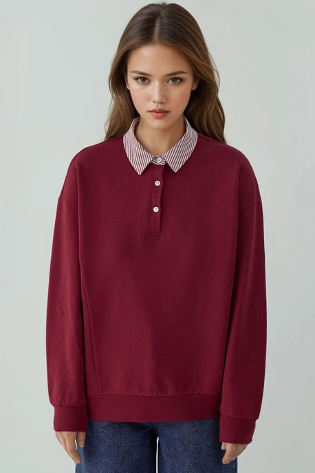 Overmaat Polo Nek Sweatshirt met Geweven Garni Detail - Image 6