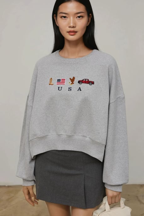 Embroidered Crew Neck Cottoned Raised Sweatshirt - Image 2
