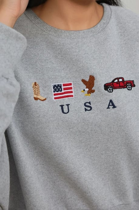 Embroidered Crew Neck Cottoned Raised Sweatshirt - Image 3