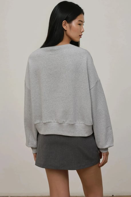 Embroidered Crew Neck Cottoned Raised Sweatshirt - Image 4