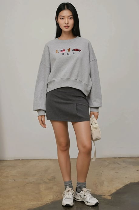 Embroidered Crew Neck Cottoned Raised Sweatshirt - Image 6