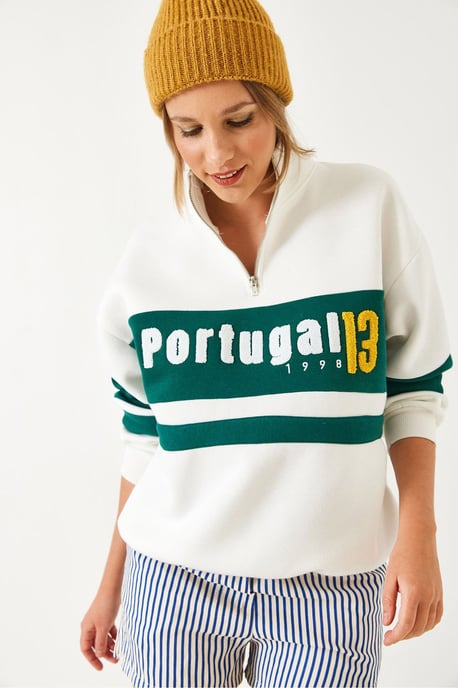 Zip-halsad sweatshirt med pompom - Image 3