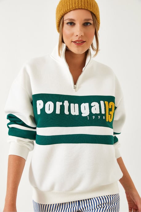 Zip-halsad sweatshirt med pompom - Image 4