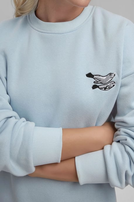 Comfort Dierpatroon Geborduurd Verhoogd Ronde Hals Sweatshirt - Image 2