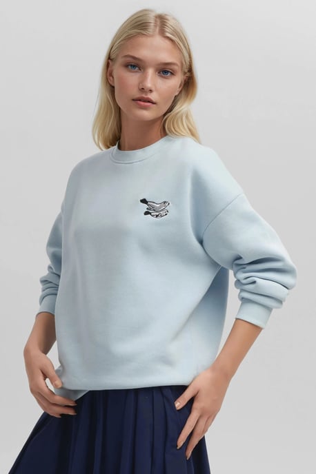 Comfort Dierpatroon Geborduurd Verhoogd Ronde Hals Sweatshirt - Image 5