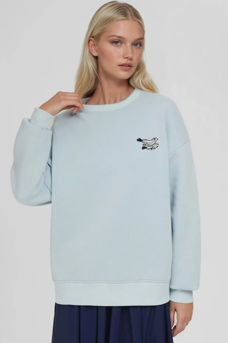Comfort Dierpatroon Geborduurd Verhoogd Ronde Hals Sweatshirt - Image 6