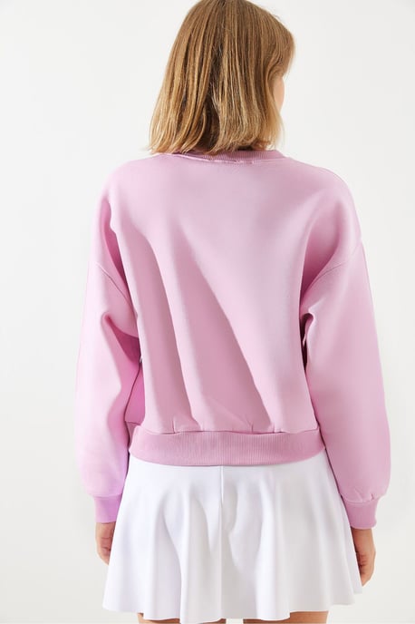 Geknipte Crew Neck Katoenen Sweatshirt met Voorzijde Tekstprint - Image 4