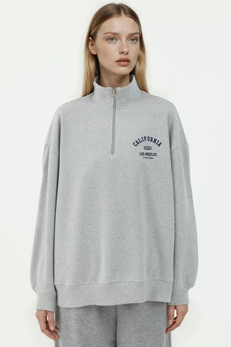 Tryckt Dragkedja Krage Avslappnad Passform Sweatshirt - Image 5