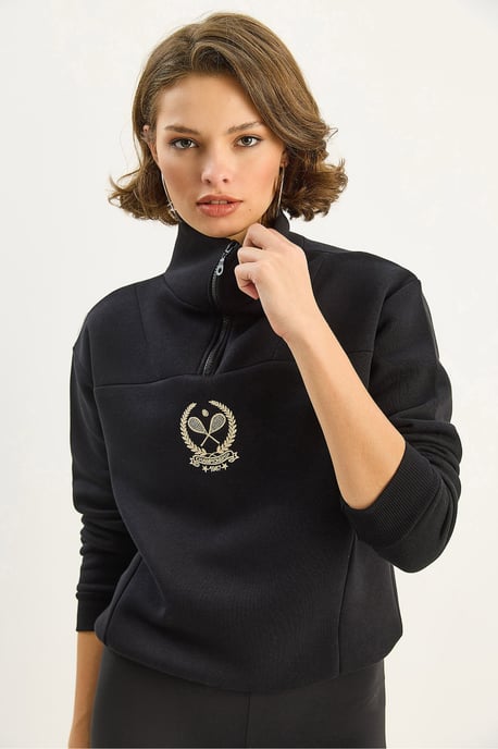 Broderad dragkedja krage sweatshirt - Image 3
