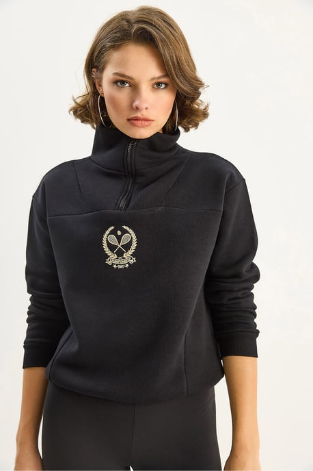 Broderad dragkedja krage sweatshirt - Image 5