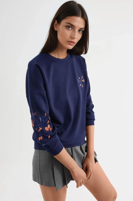 Modal Touch Ronde Hals Geborduurde Sweatshirt - Image 2