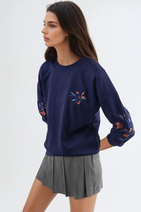 Modal Touch Ronde Hals Geborduurde Sweatshirt - Image 4