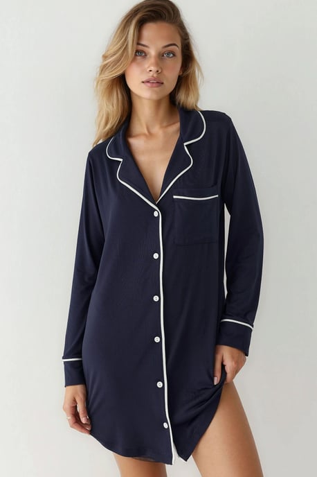 Extra Soft Touch Relaxed Fit Mini Lounge Dress with Shirt Collar - Image 1