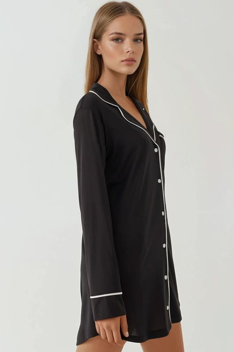 Extra Soft Touch Relaxed Fit Mini Lounge Dress with Shirt Collar - Image 3