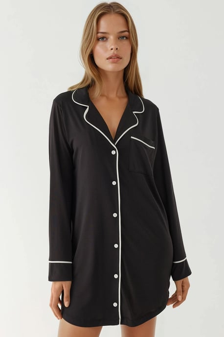 Extra Soft Touch Relaxed Fit Mini Lounge Dress with Shirt Collar - Image 6