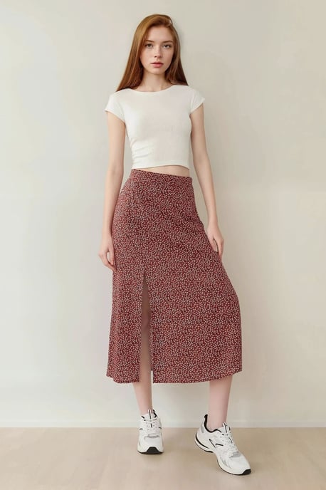 Floral High Waist Midi Skirt - Image 2