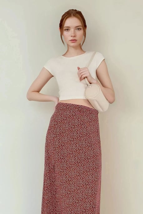 Floral High Waist Midi Skirt - Image 3