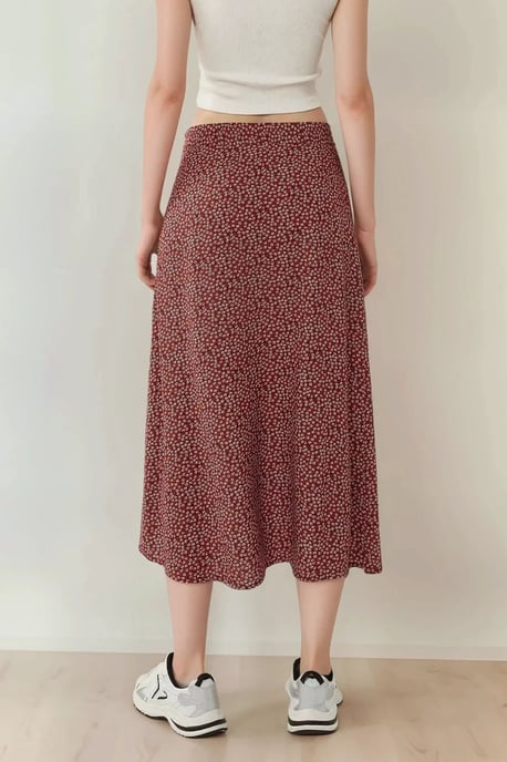 Floral High Waist Midi Skirt - Image 4