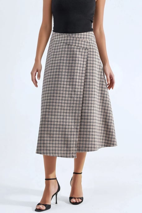 High Waist Plaid Midi Skirt - Image 1