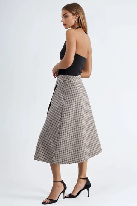 High Waist Plaid Midi Skirt - Image 2