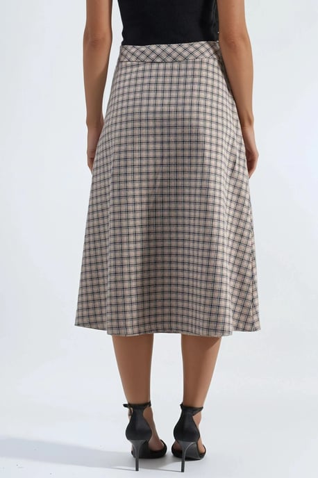 High Waist Plaid Midi Skirt - Image 3