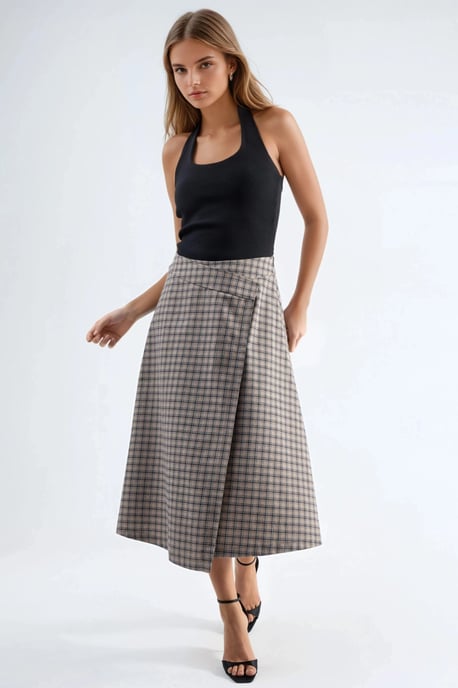 High Waist Plaid Midi Skirt - Image 5