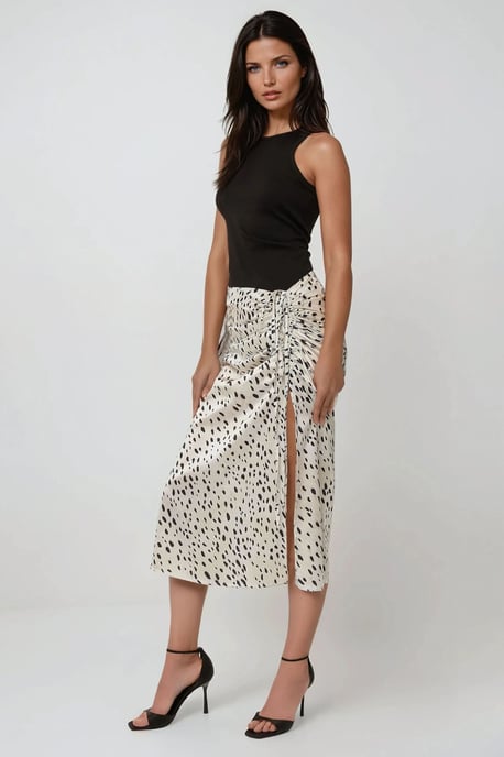 Geprinte Bodycon Satijnen Midi Rok met Split - Image 3