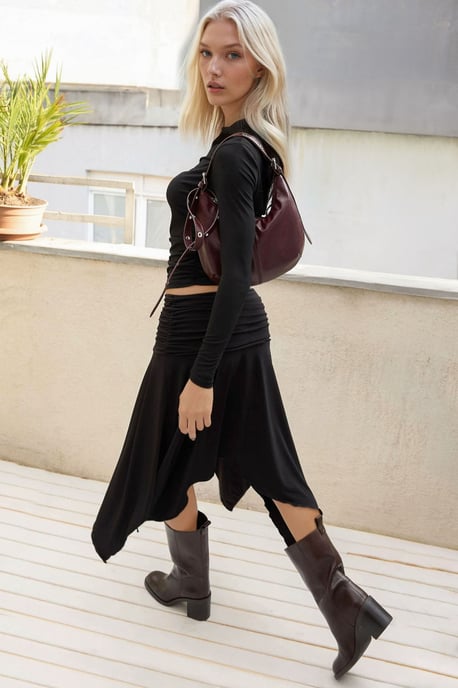 Gelaagde Normale Taille Asymmetrische Flexibele Midi Rok - Image 3