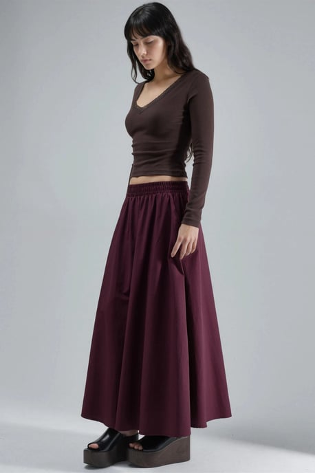 Elastic Waist Midi Skirt with Pockets - Image 2