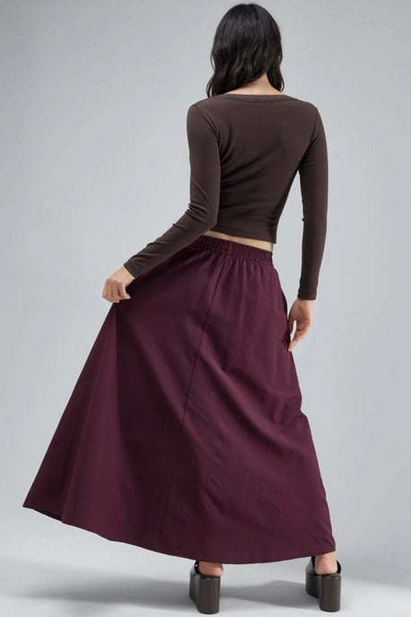 Elastic Waist Midi Skirt with Pockets - Image 3