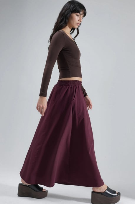 Elastic Waist Midi Skirt with Pockets - Image 4