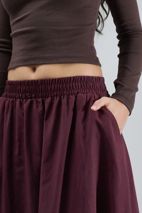 Elastic Waist Midi Skirt with Pockets - Image 5