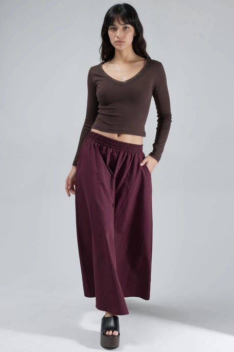 Elastic Waist Midi Skirt with Pockets - Image 6