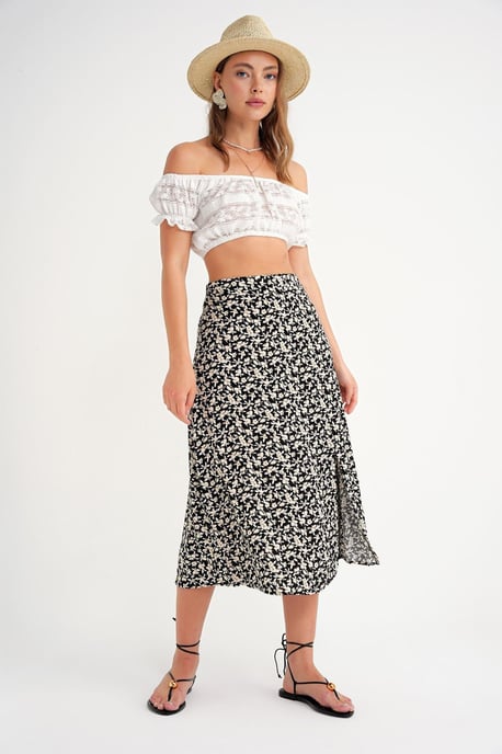 High-Waisted Floral Midi Skirt - Image 1
