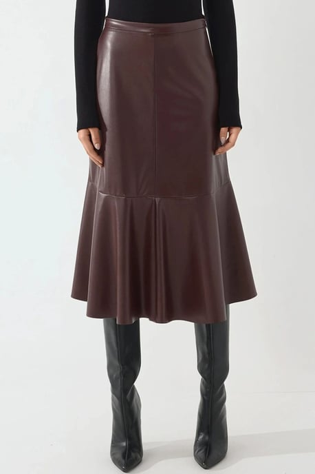 Hooggetailleerde Faux Leer Midi Rok - Image 1