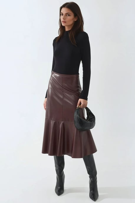 Hooggetailleerde Faux Leer Midi Rok - Image 2