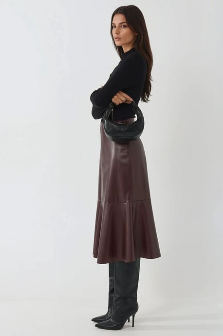 Hooggetailleerde Faux Leer Midi Rok - Image 3