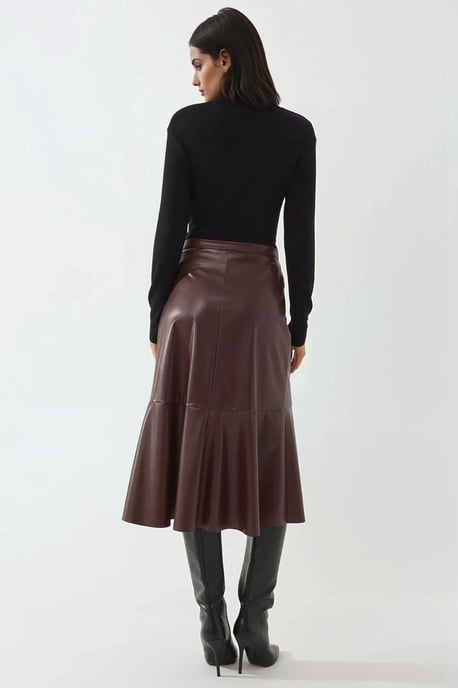 Hooggetailleerde Faux Leer Midi Rok - Image 4