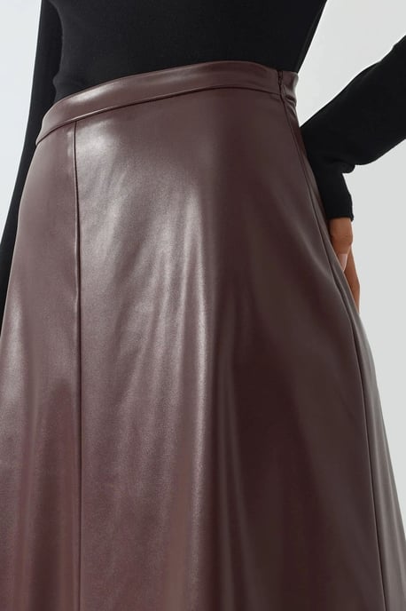 Hooggetailleerde Faux Leer Midi Rok - Image 5