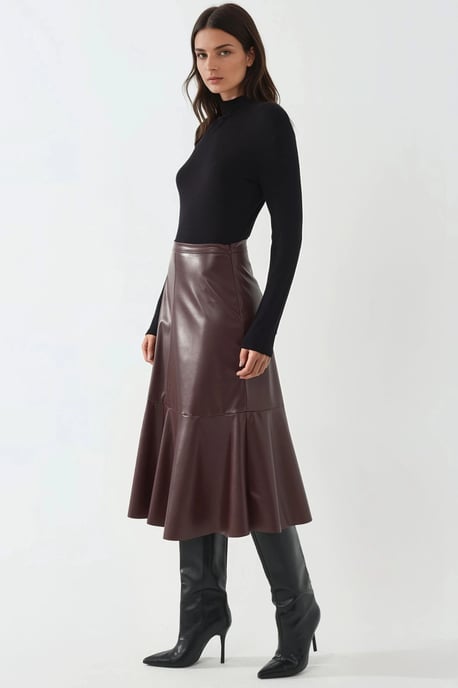 Hooggetailleerde Faux Leer Midi Rok - Image 6