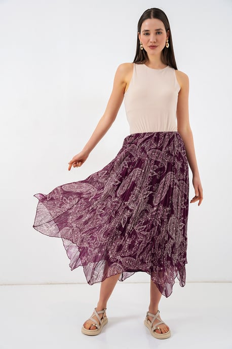 Hoge Taille A-Lijn Midi Rok in Paisleyprint - Image 3