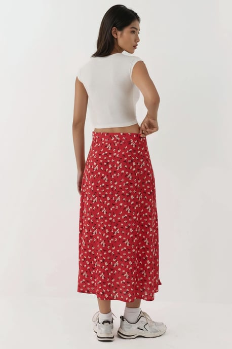 Floral High Waist Midi Skirt - Image 2
