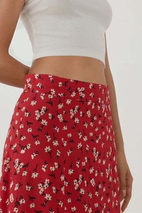 Floral High Waist Midi Skirt - Image 3