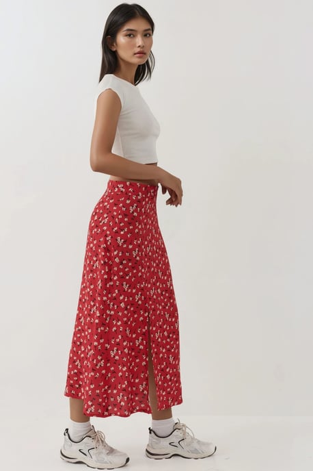 Floral High Waist Midi Skirt - Image 4