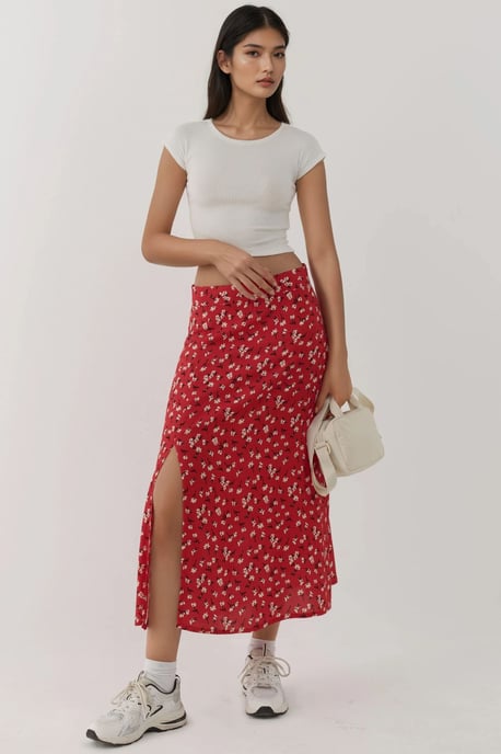 Floral High Waist Midi Skirt - Image 5