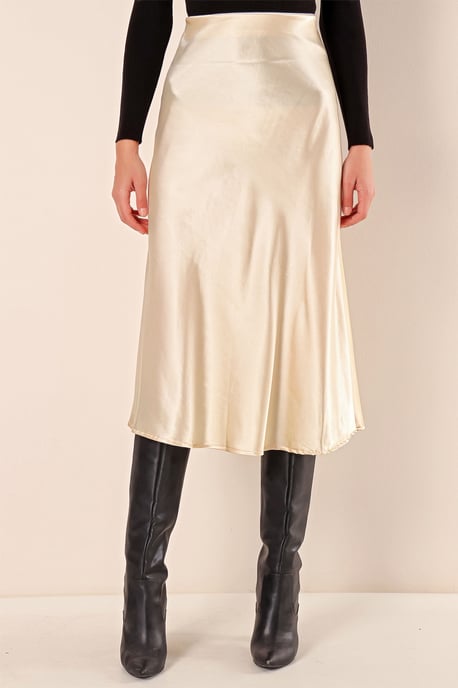 Satin A-Lijn Elastische Taille Midi Rok - Image 2
