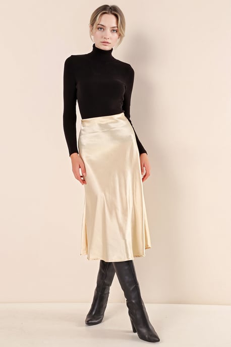 Satin A-Lijn Elastische Taille Midi Rok - Image 3